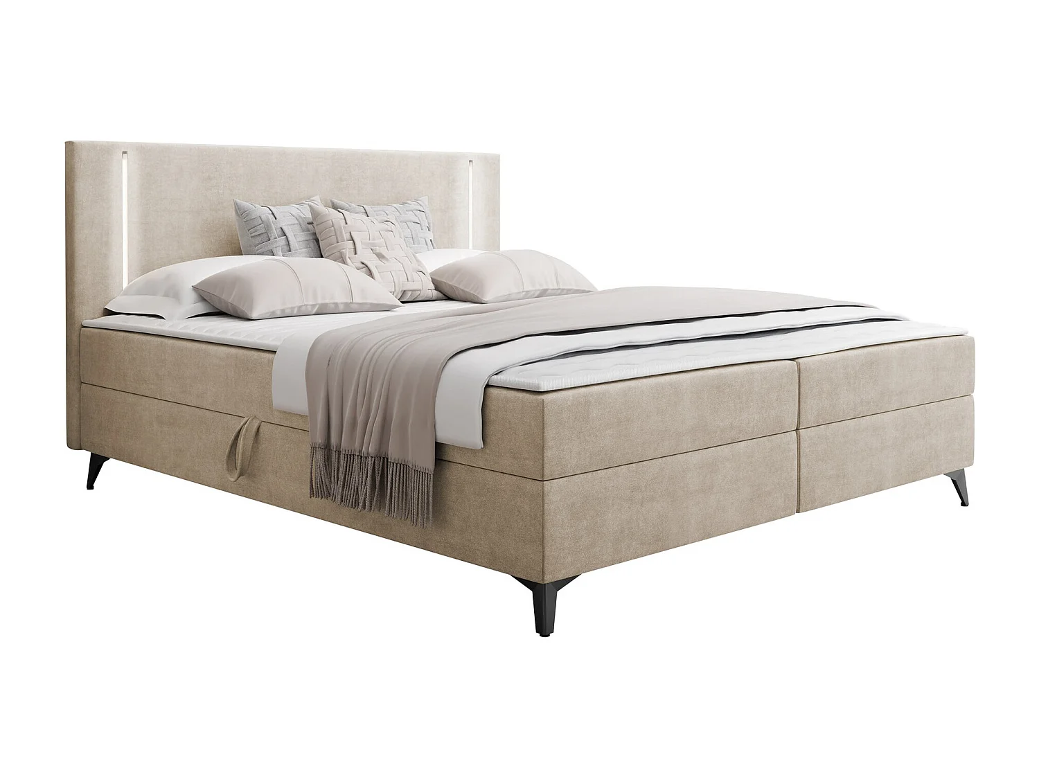 Cama continental Memphis 147, Continental, Doble, De color marrón claro, 140x200, Tapiz,
