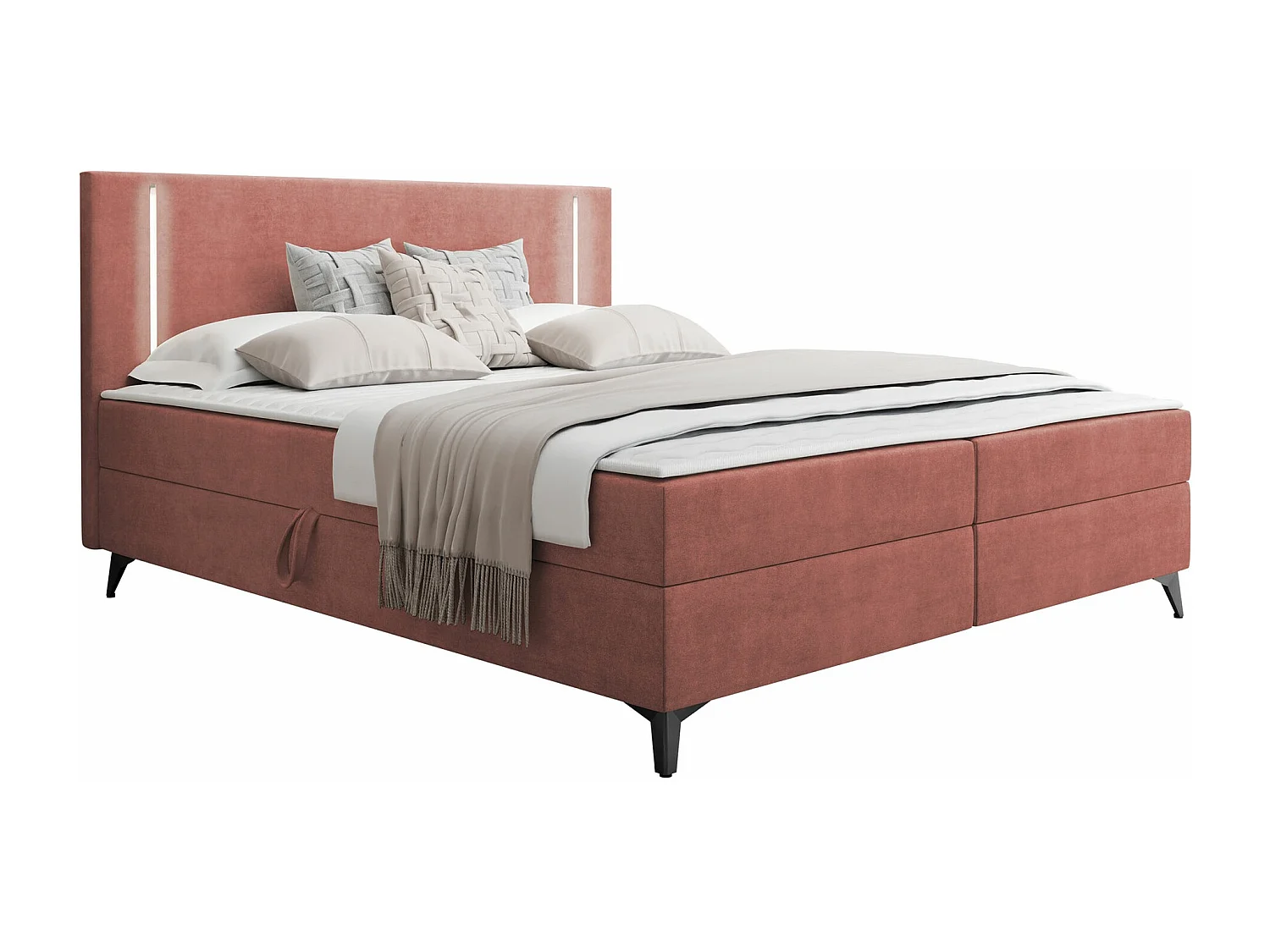 Lit continental Memphis 147, Double, Continental, Rose, 180x200, Tissu, Disponible, 185cm