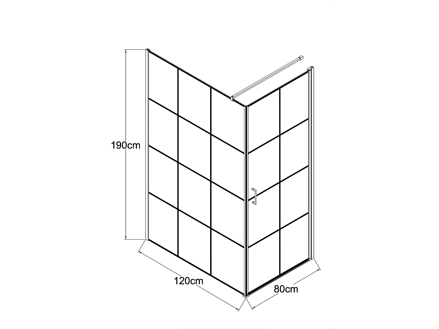 Vaste douchewand met draaideur met bedrukking, mat zwart, 120 x 80 x 190 cm - CAPARICA