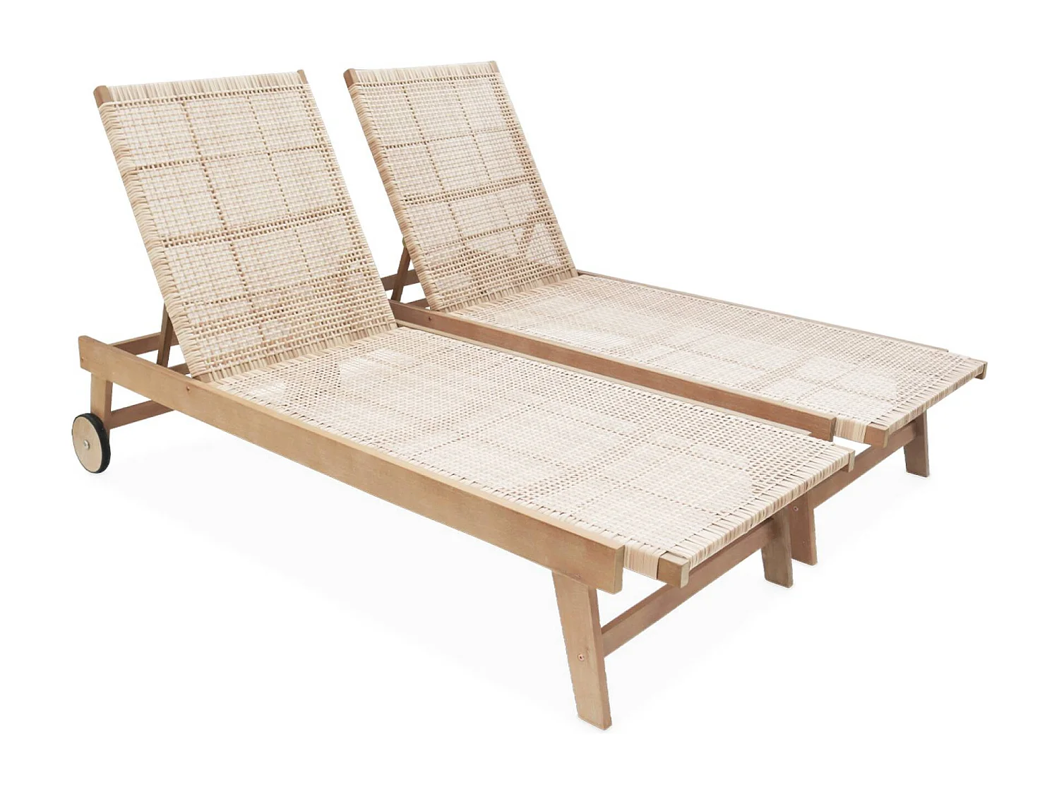 Tumbona reclinable estilo bastón de madera y resina, set de 2 natural