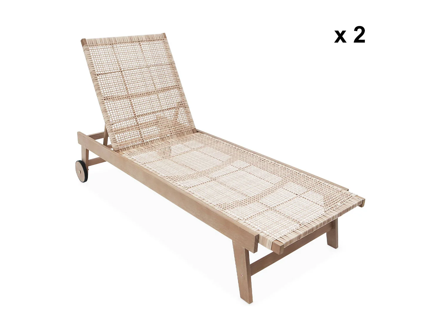 Tumbona reclinable estilo bastón de madera y resina, set de 2 natural