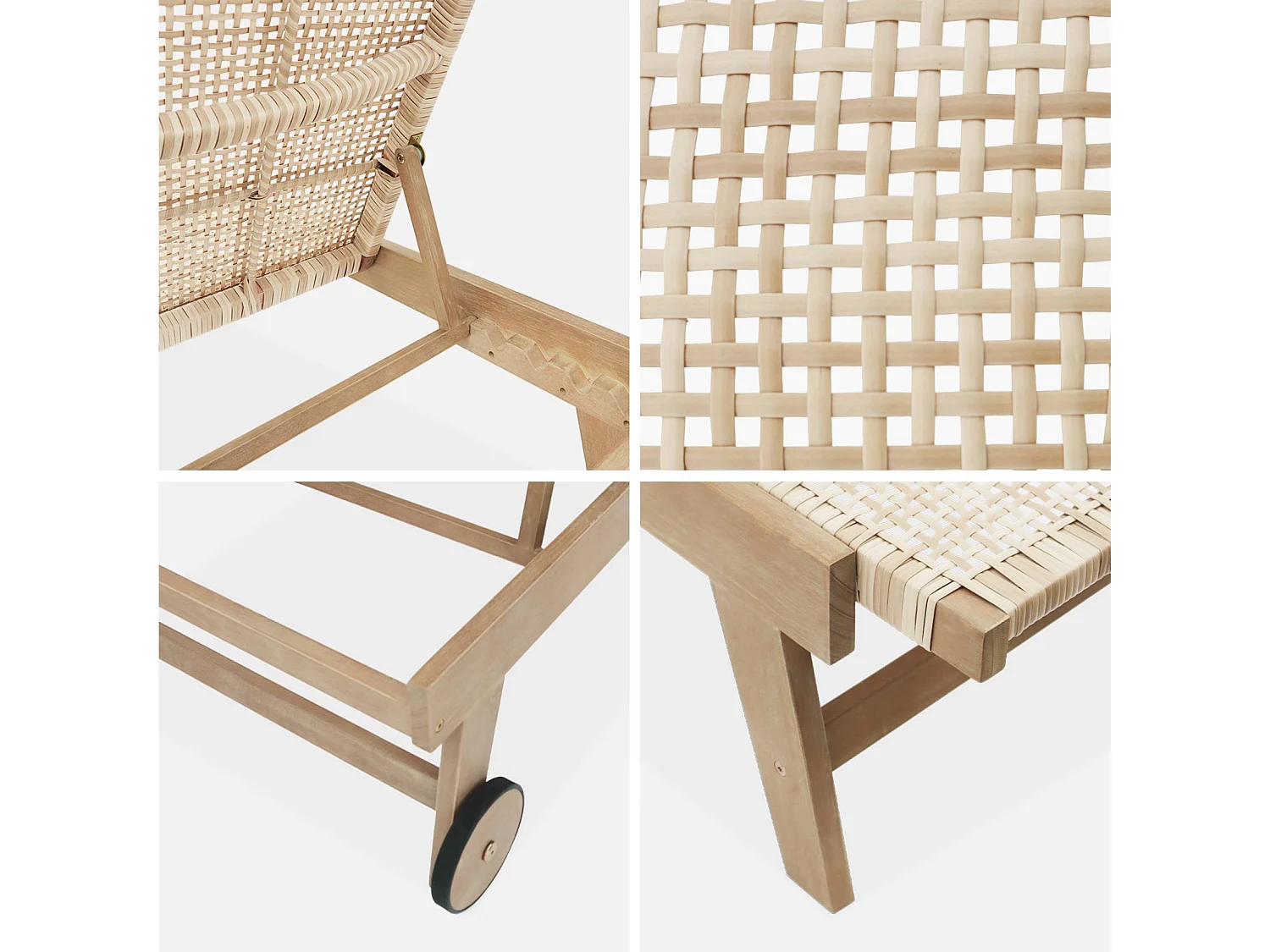 Tumbona reclinable estilo bastón de madera y resina, set de 2 natural