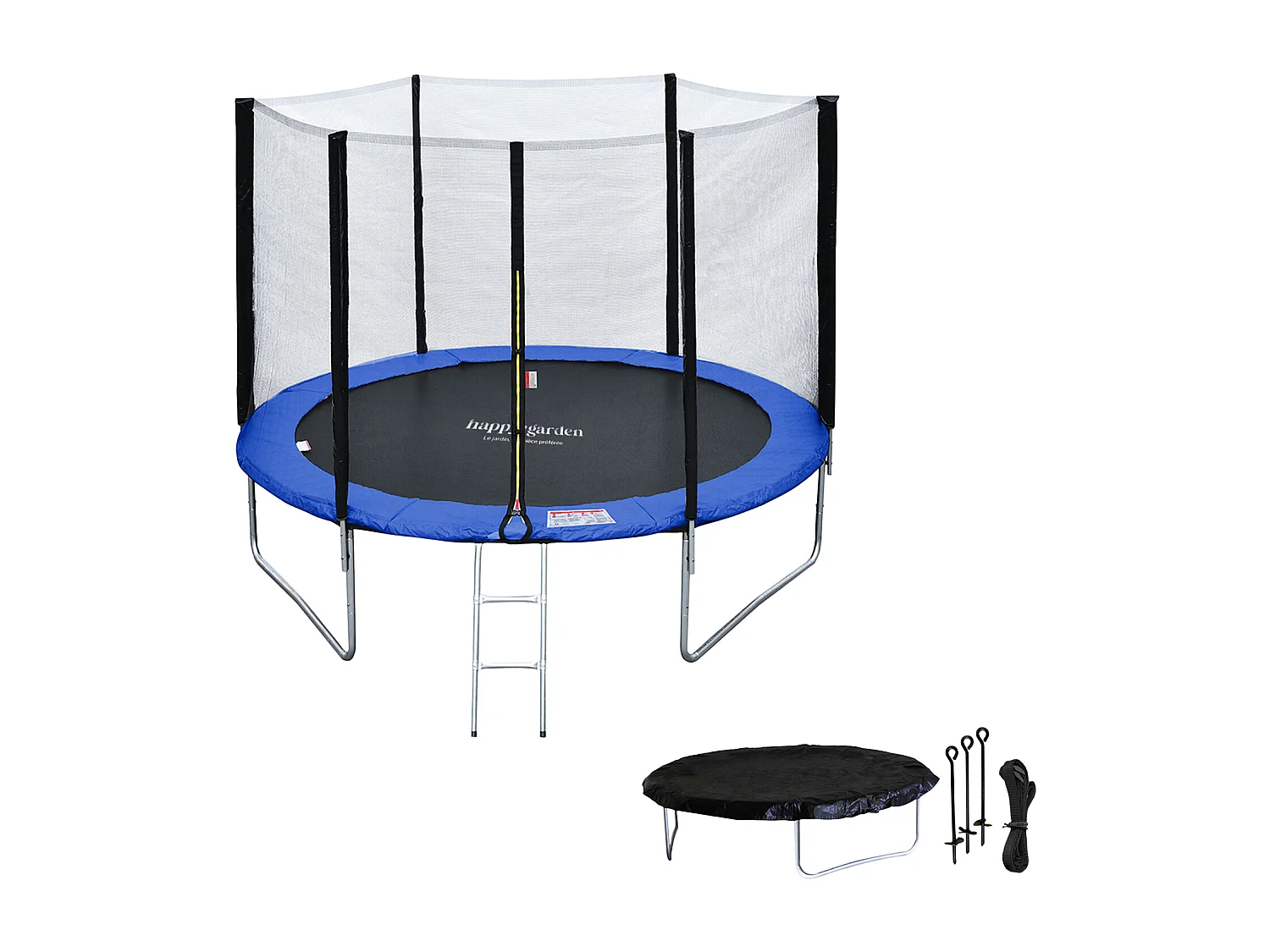 Trampoline 305cm omkeerbaar groen/blauw ADELAÏDE + net, ladder, hoes en verankeringsset