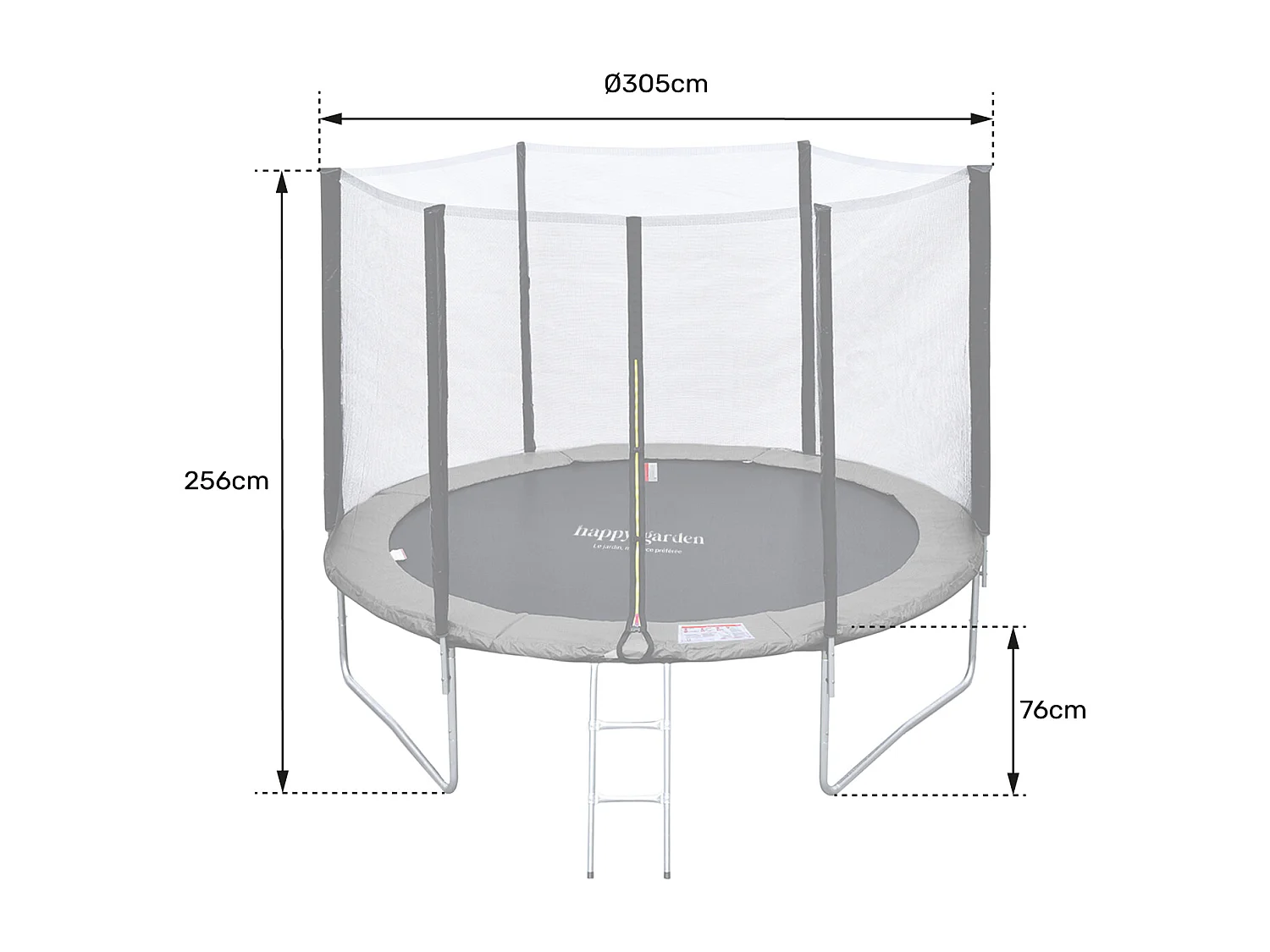 Trampoline 305cm omkeerbaar blauw/groen ADELAÏDE + net, ladder, hoes en verankeringsset