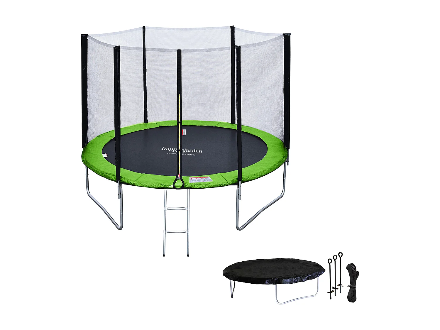Trampoline 305cm omkeerbaar blauw/groen ADELAÏDE + net, ladder, hoes en verankeringsset