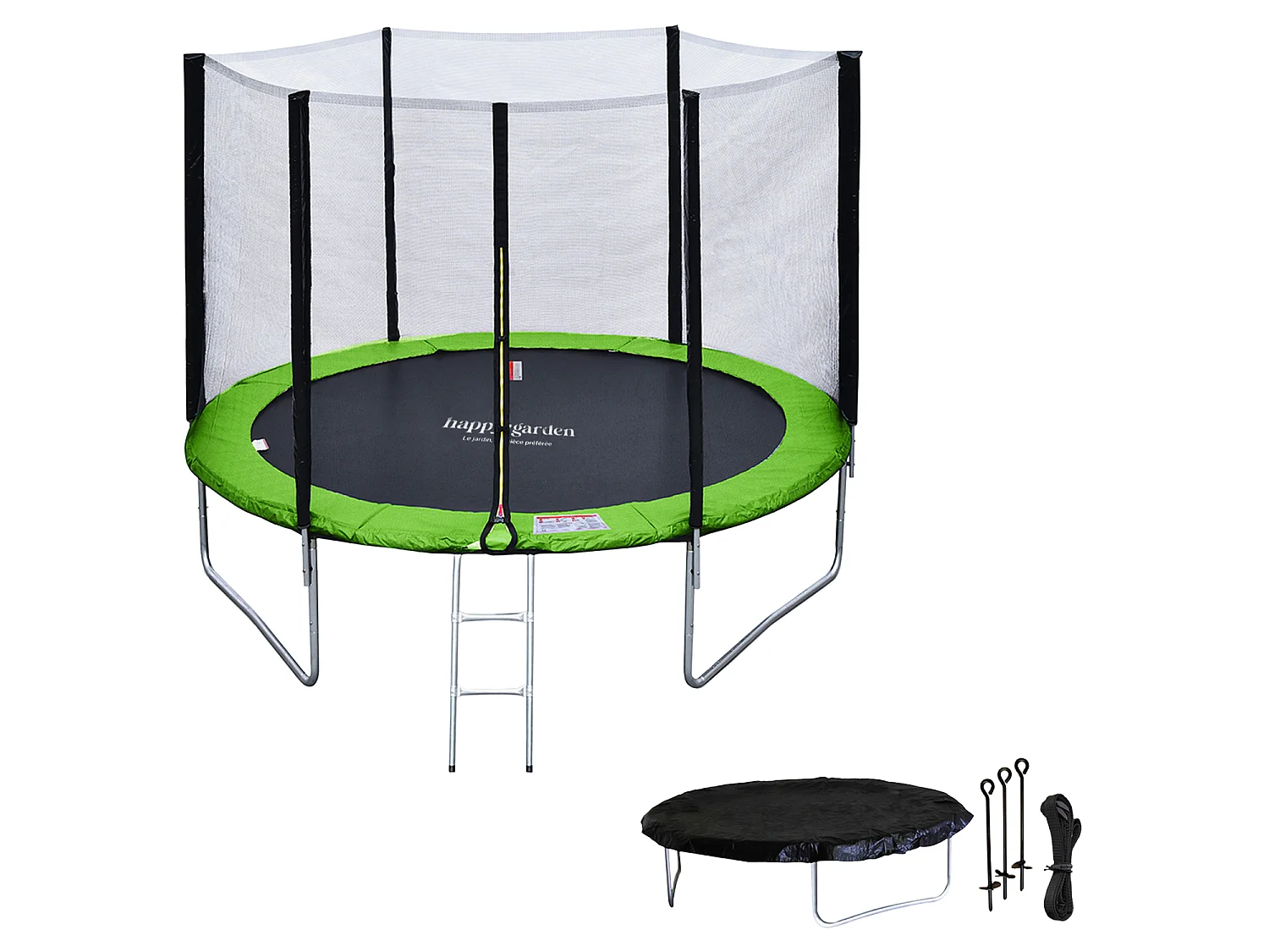 Trampoline 305cm omkeerbaar blauw/groen ADELAÏDE + net, ladder, hoes en verankeringsset