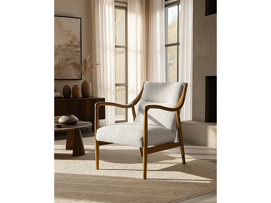 Ambre - Fauteuil en bois massif chêne et en lin