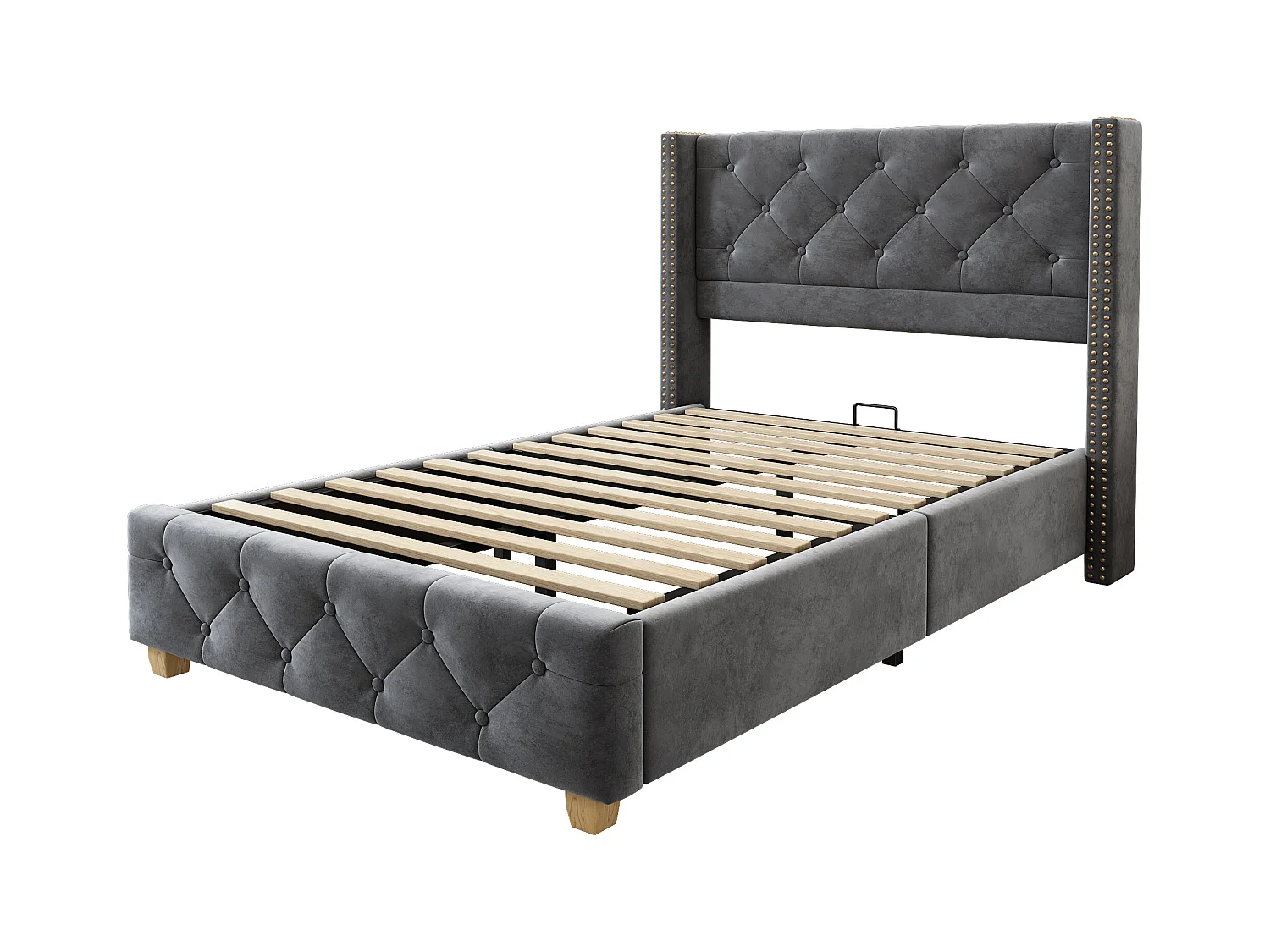 Einzelbett mit Samtbezug – 90 x 200 cm – mit Lattenrost – Grau