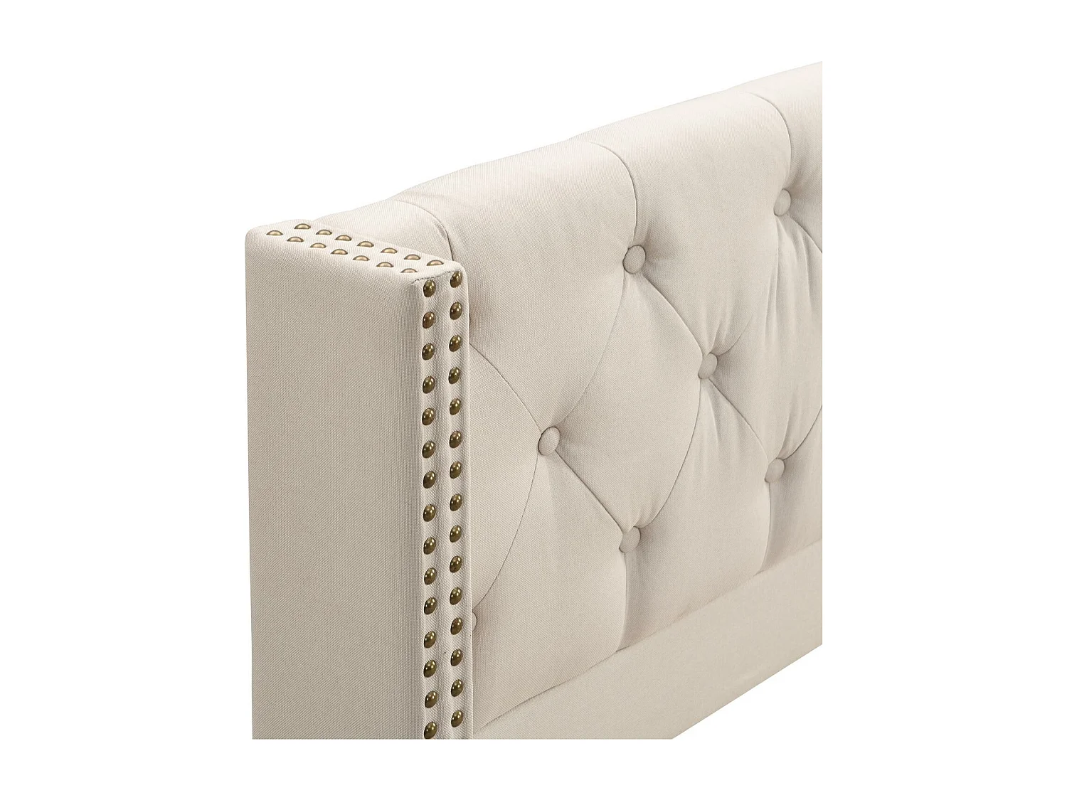 Lit adulte rembourré en lin - 160x200 cm - avec sommier à lattes - Beige