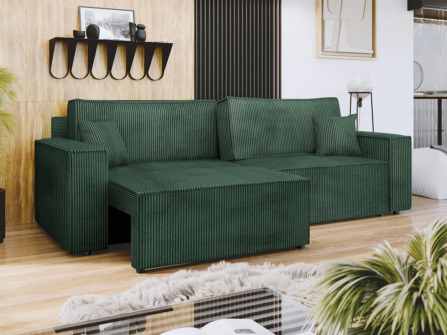 Canapé convertible 2 places en tissu vert SHELTON 82x245x90 cm