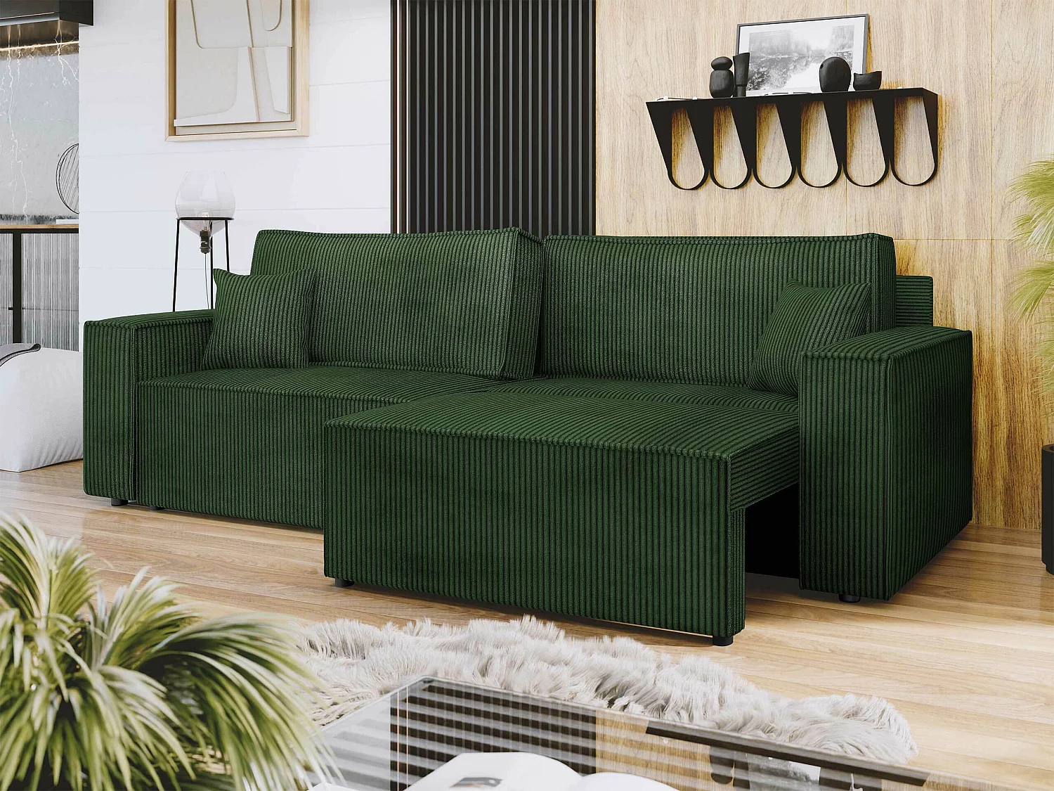 Canapé convertible 2 places en tissu vert SHELTON 82x245x90 cm