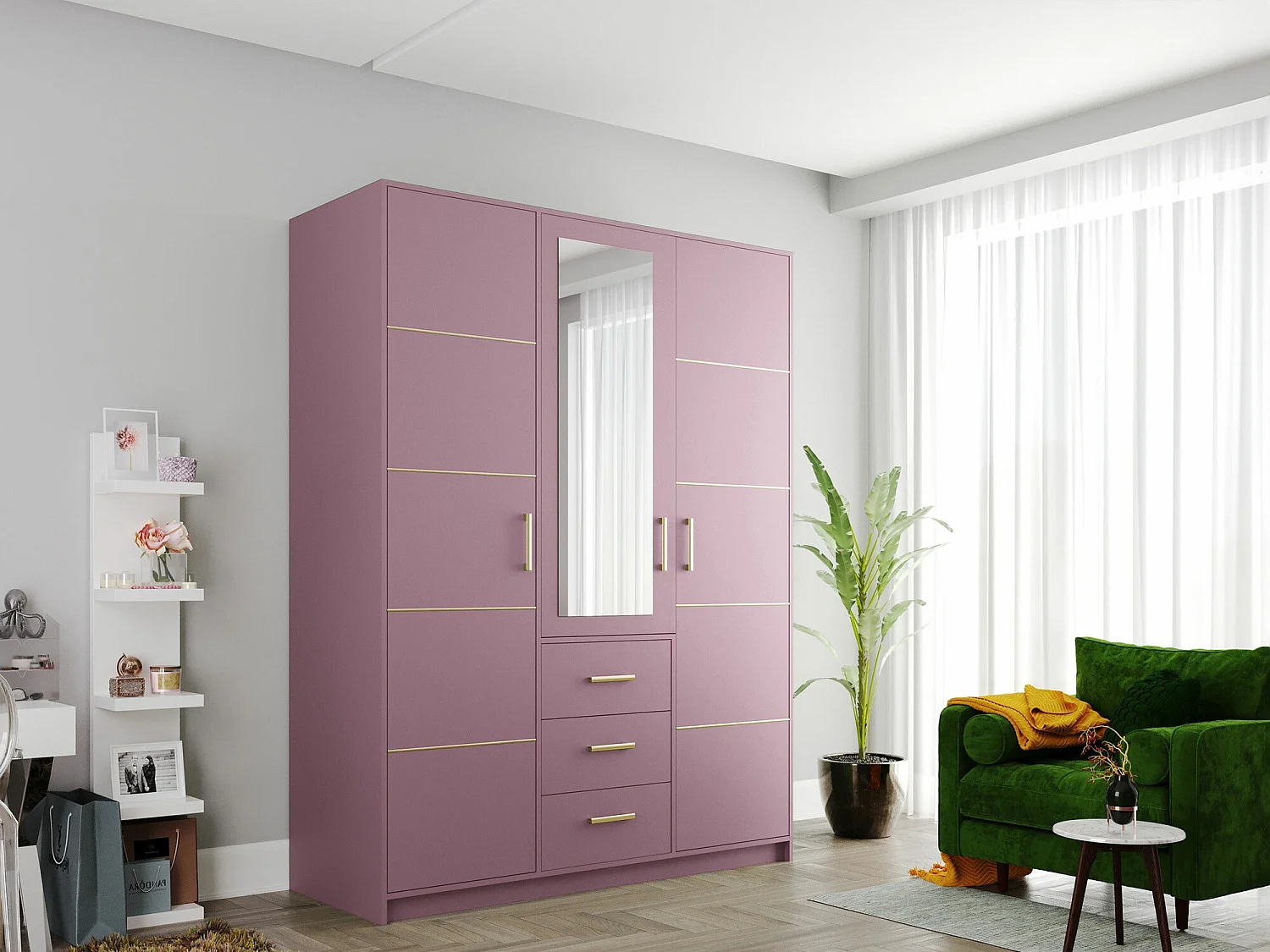 Armoire Delbalo 100, Pourpre, 200x147x58cm, Portes d'armoire: Avec des charnières