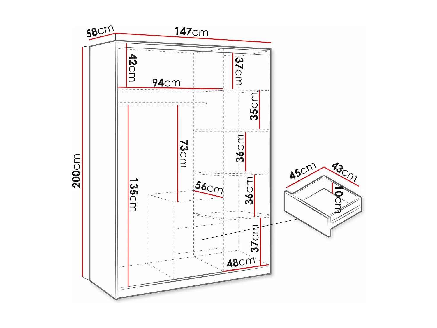 Armoire Delbalo 100, Pourpre, 200x147x58cm, Portes d'armoire: Avec des charnières