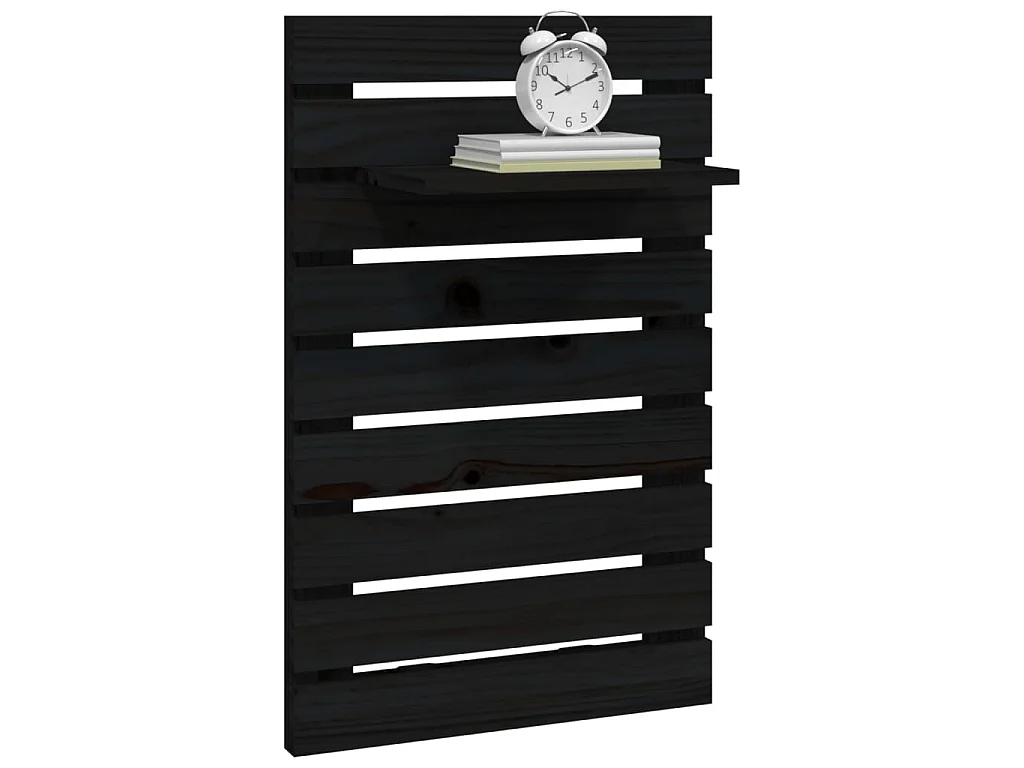 Étagères de chevet murales 2 pcs Noir Bois de pin massif