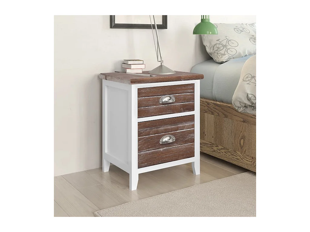 Table de chevet 2 pcs avec 2 tiroirs Marron et blanc