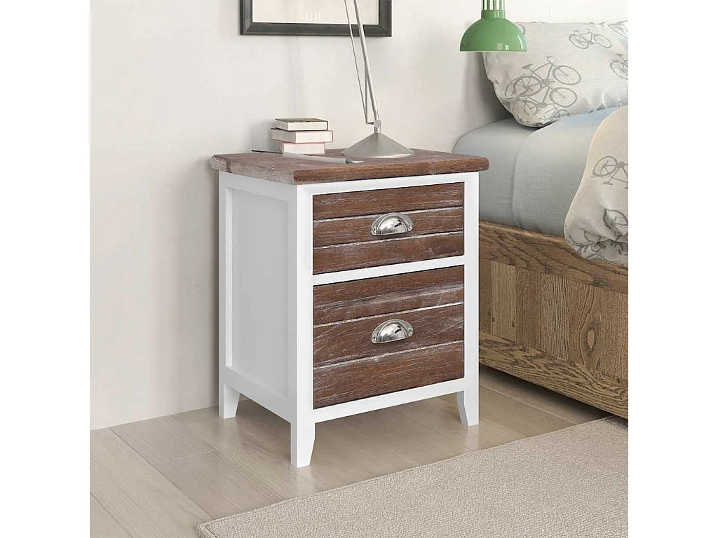 Table de chevet 2 pcs avec 2 tiroirs Marron et blanc