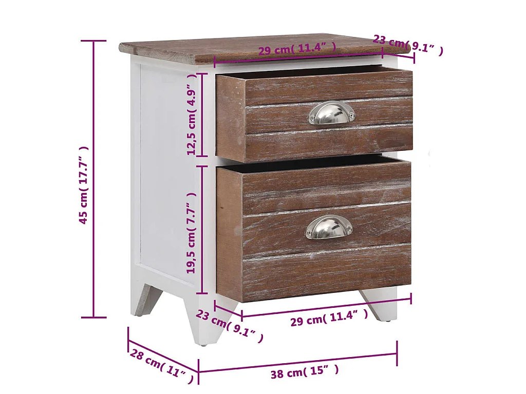 Table de chevet 2 pcs avec 2 tiroirs Marron et blanc
