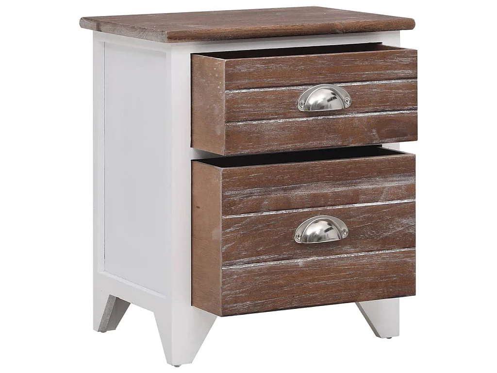 Table de chevet 2 pcs avec 2 tiroirs Marron et blanc