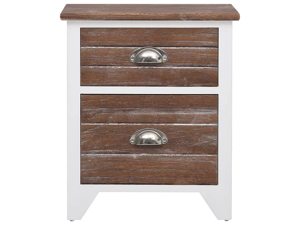 Table de chevet 2 pcs avec 2 tiroirs Marron et blanc