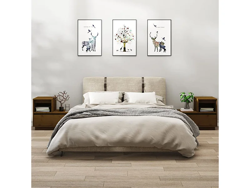 Mesitas de noche 2 uds madera de pino marrón miel 60x34x51 cm