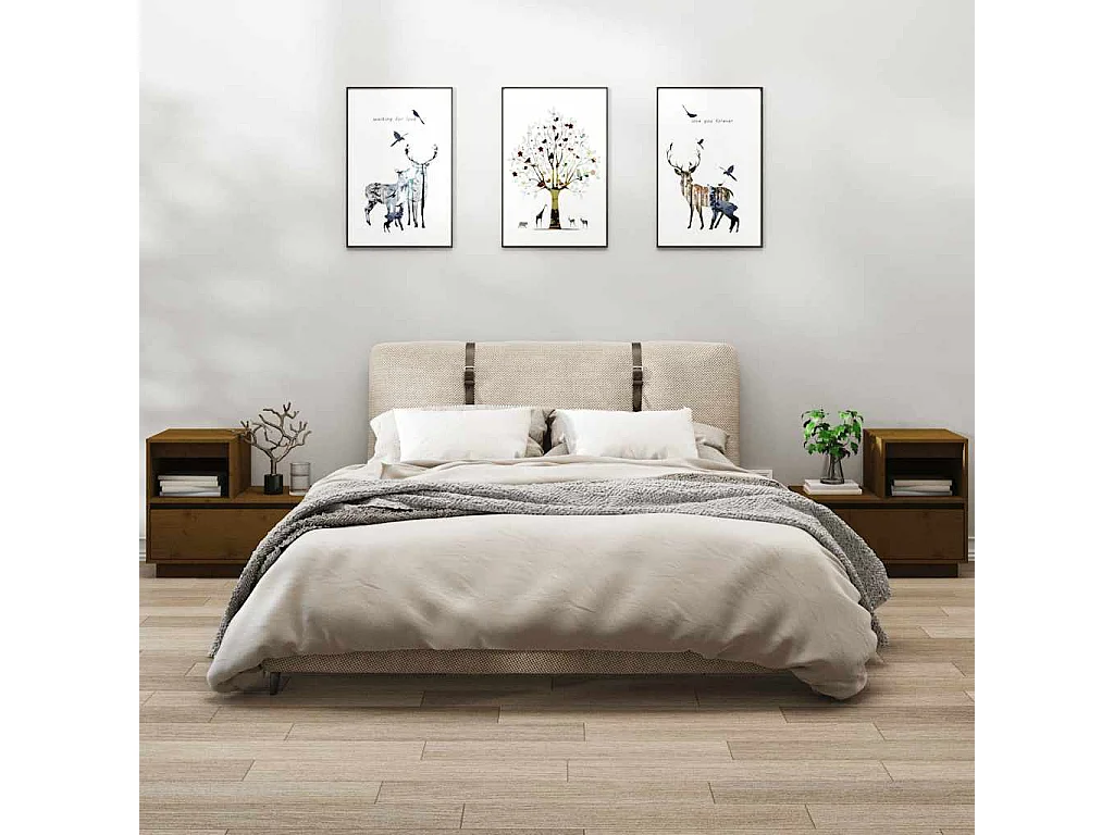 Nachtkastjes 2 st 60x34x51 cm massief grenenhout honingbruin