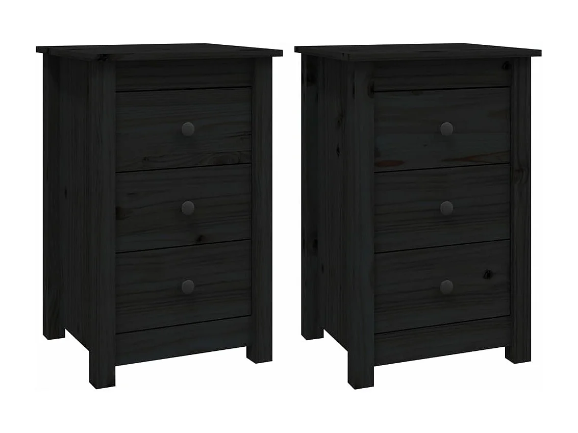 Nachtkastjes 2 st 40x35x61,5 cm massief grenenhout zwart