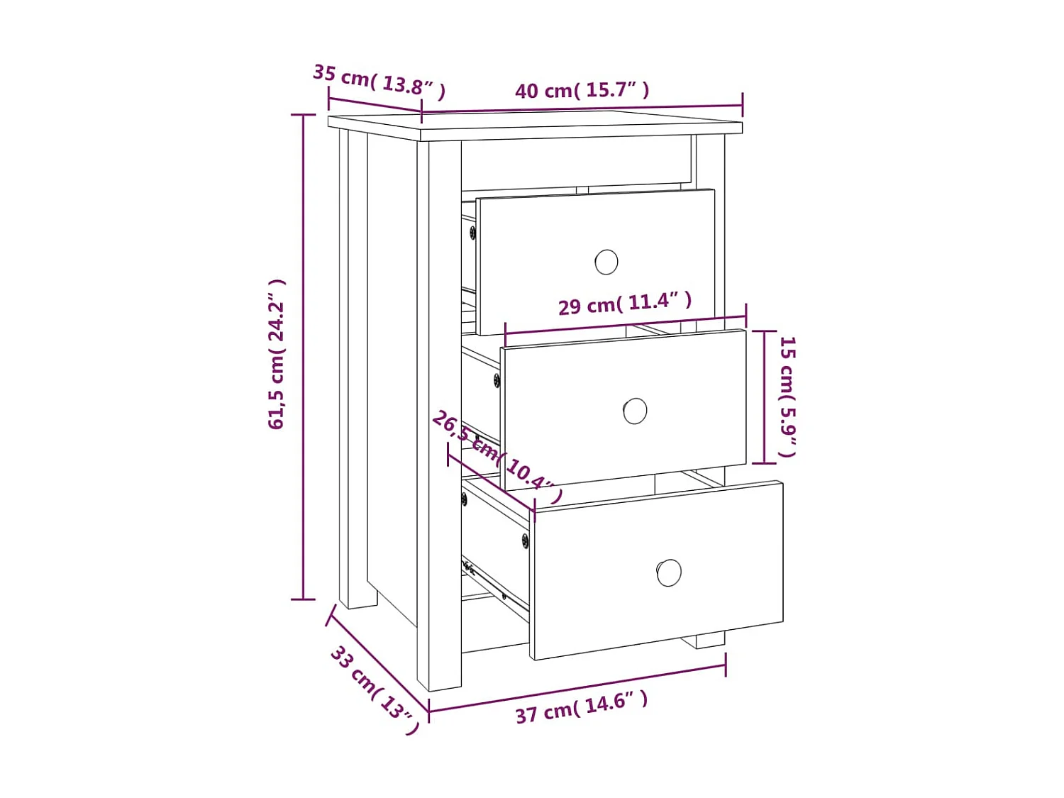 Tables de chevet 2 pcs Noir 40x35x61,5 cm Bois de pin massif
