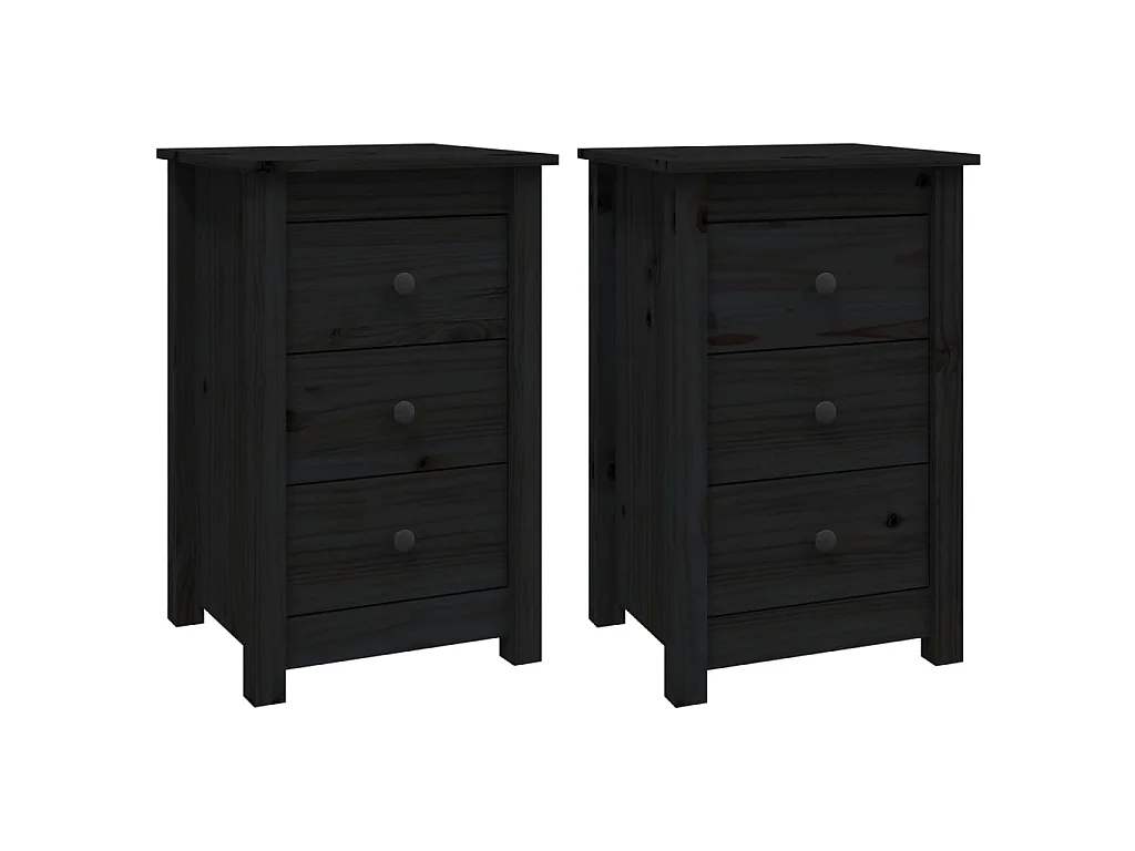 Nachtkastjes 2 st 40x35x61,5 cm massief grenenhout zwart