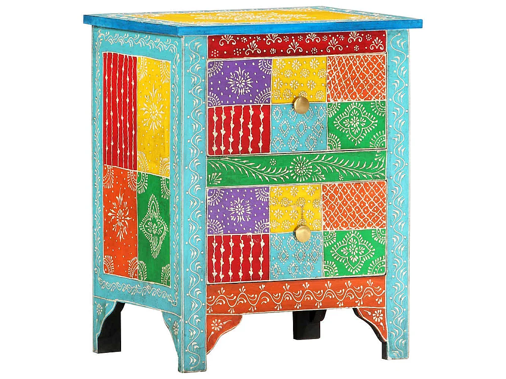 Table de chevet peinte à la main 40x30x50 cm Bois de manguier