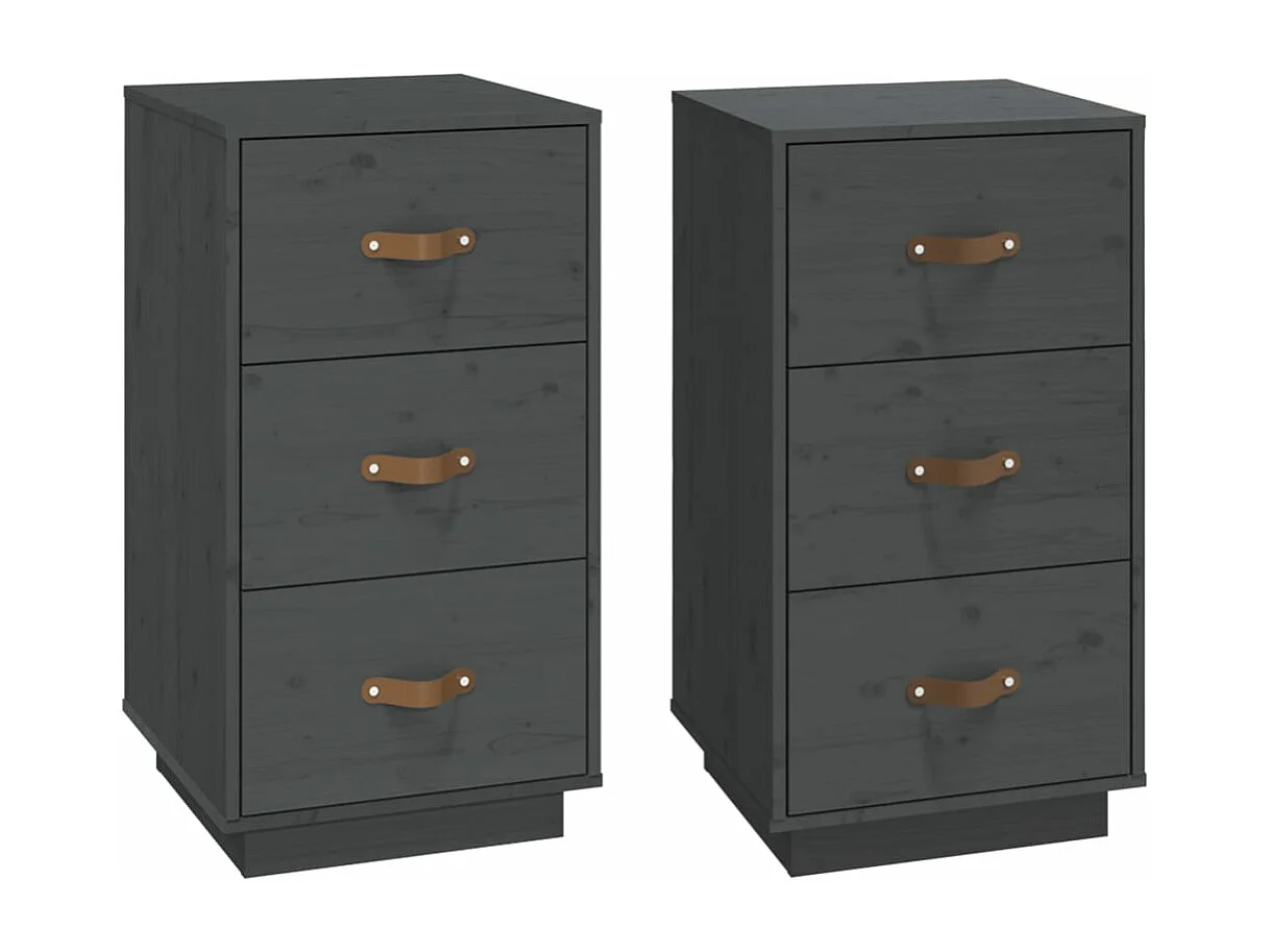 Comodini Grigi 2 pz 40x40x75 cm in Legno Massello di Pino