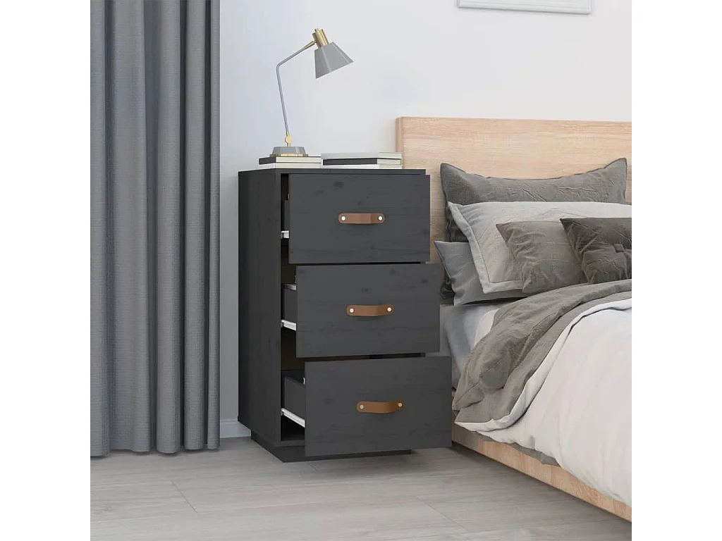 Comodini Grigi 2 pz 40x40x75 cm in Legno Massello di Pino