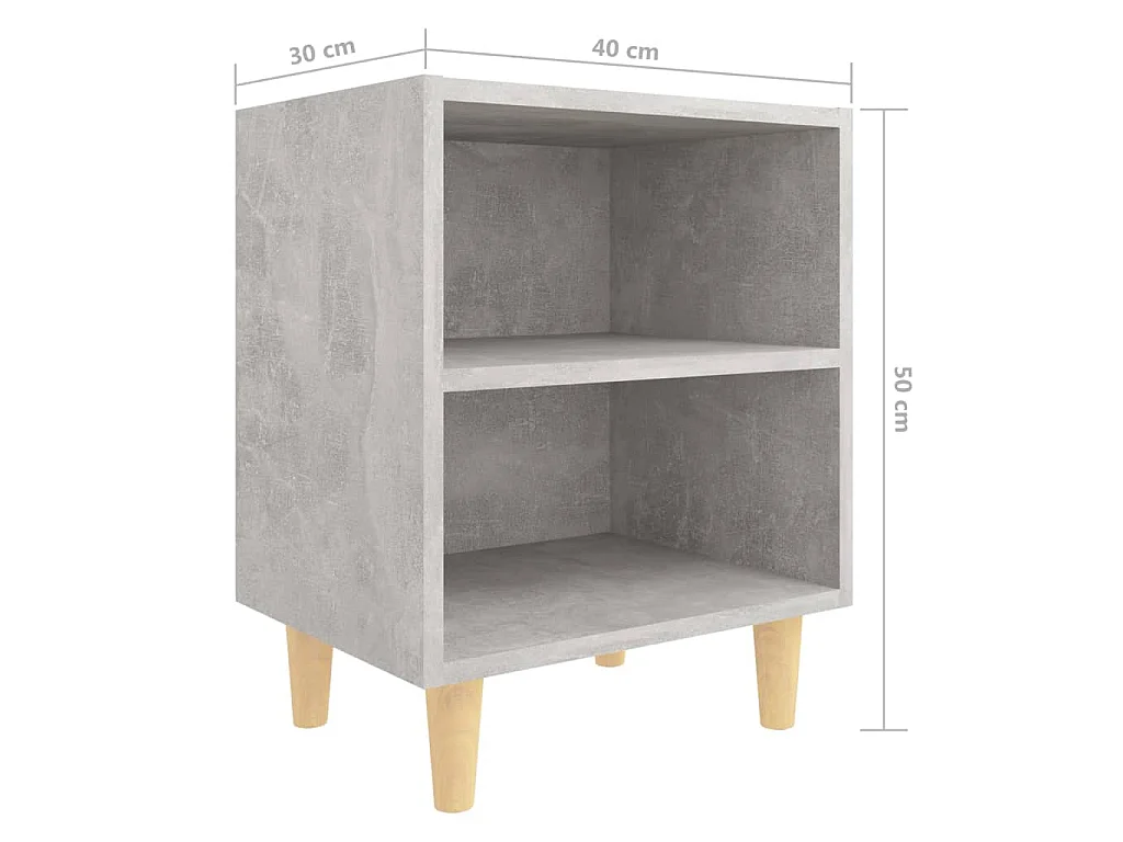 Table de chevet avec pieds en bois Gris béton 40x30x50 cm