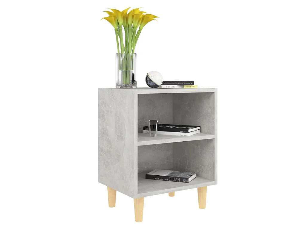 Table de chevet avec pieds en bois Gris béton 40x30x50 cm