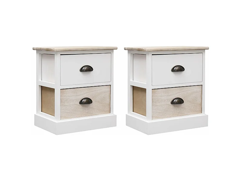 Nachttische 2 Stk. Weiß und Natur 38×28×45 cm Paulownia-Holz