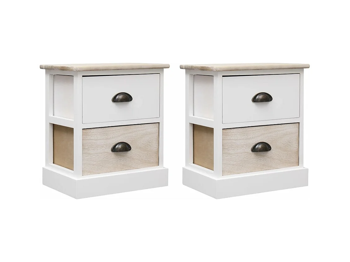 2 pcs Tables de chevet Blanc et naturel 38x28x45 cm Paulownia