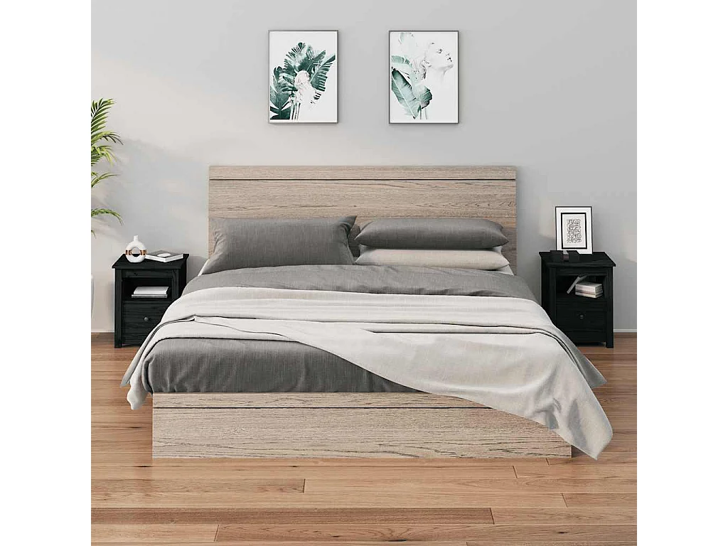 Tables de chevet 2 pcs Noir 40x35x49 cm Bois de pin massif