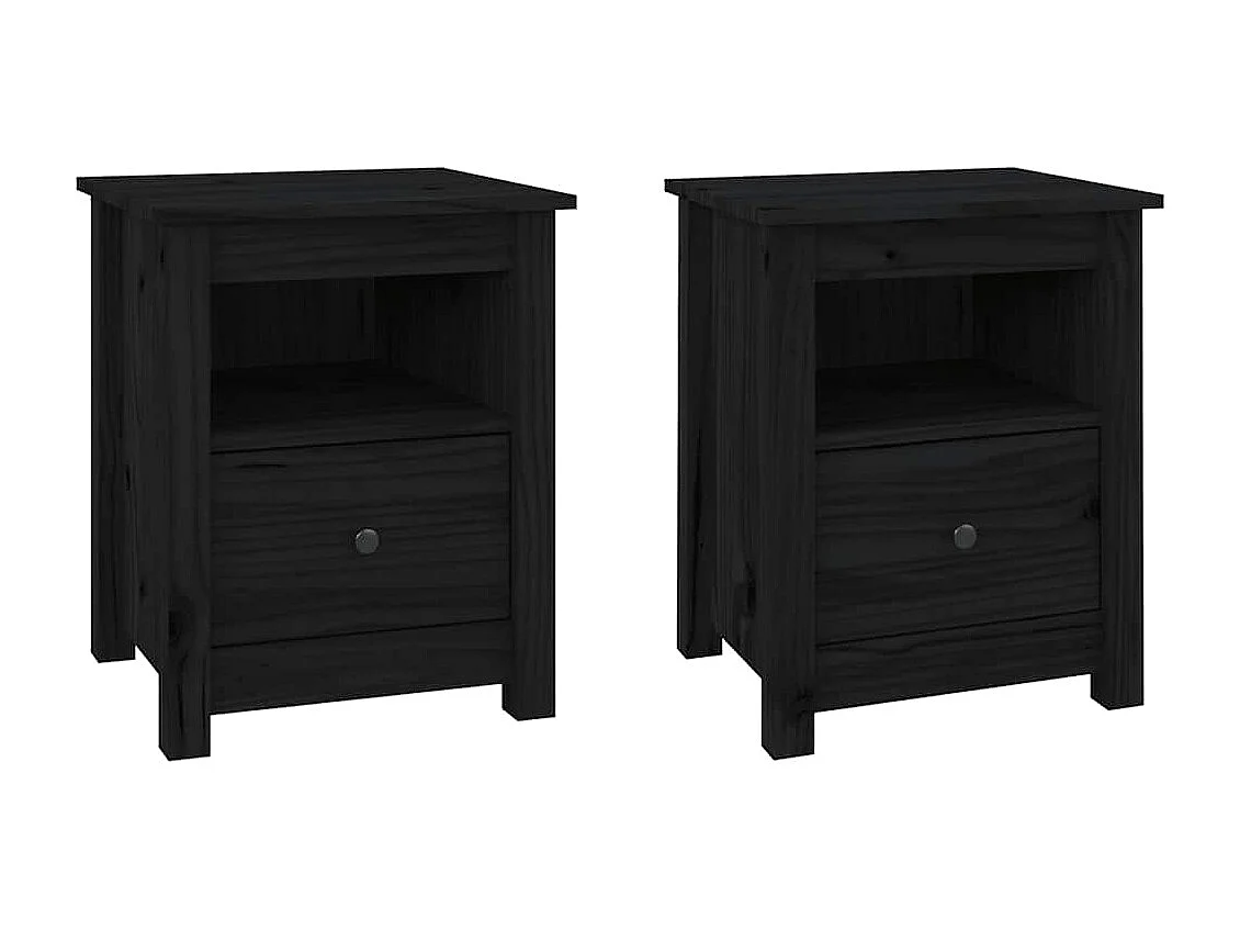 Tables de chevet 2 pcs Noir 40x35x49 cm Bois de pin massif