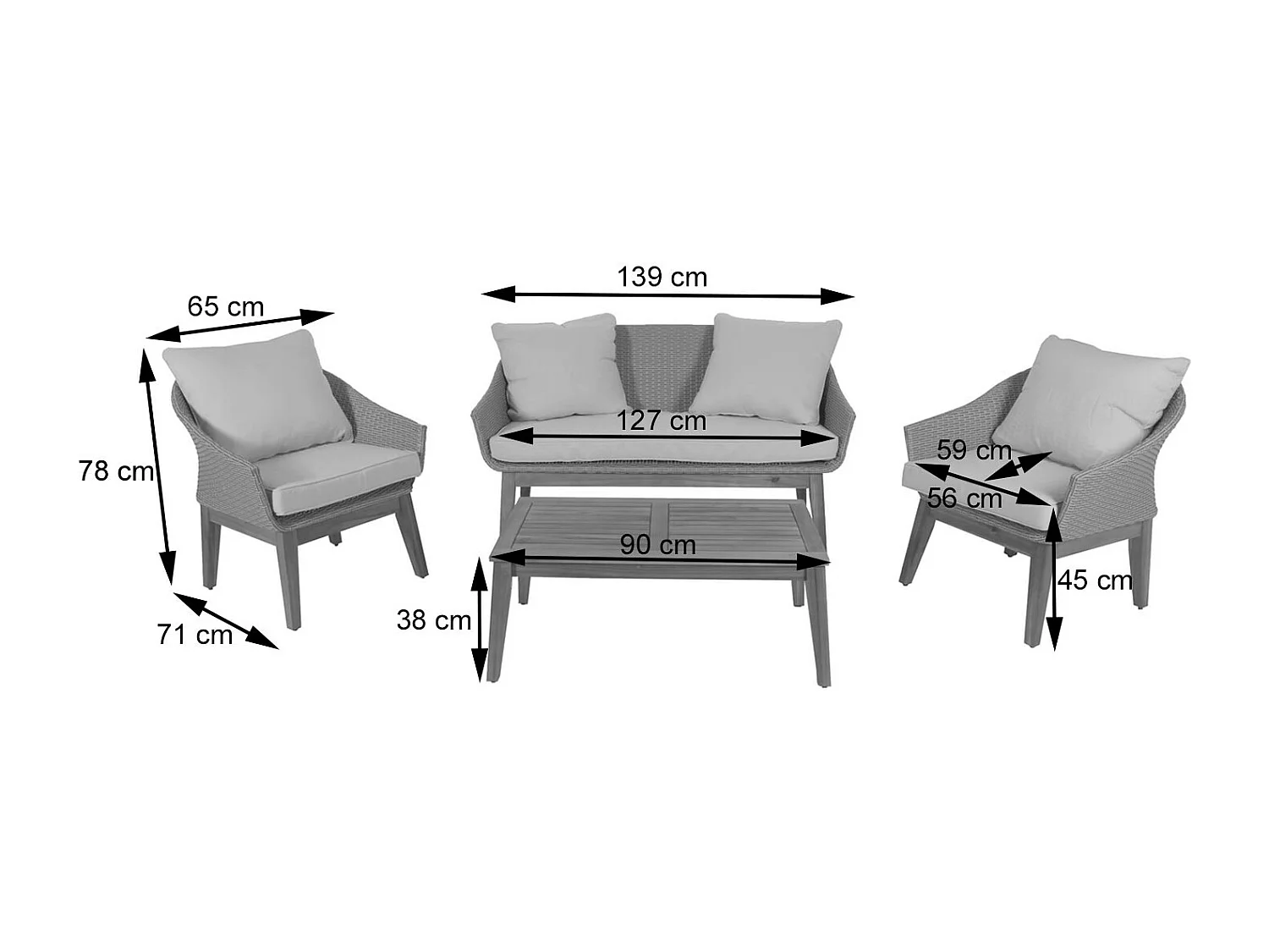 Tuinset MCW-N37,  grijs, kussens beige