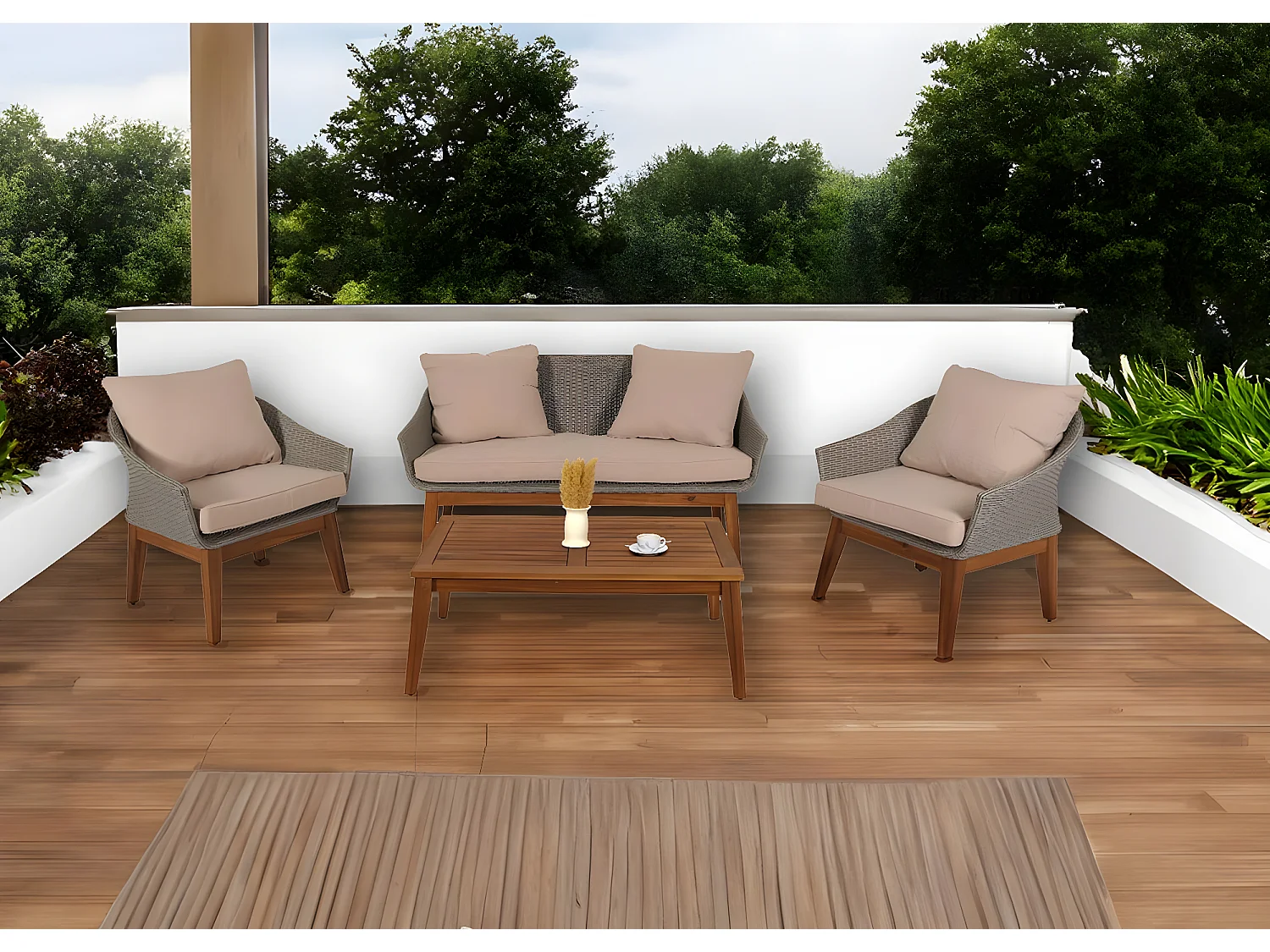 Tuinset MCW-N37,  grijs, kussens beige