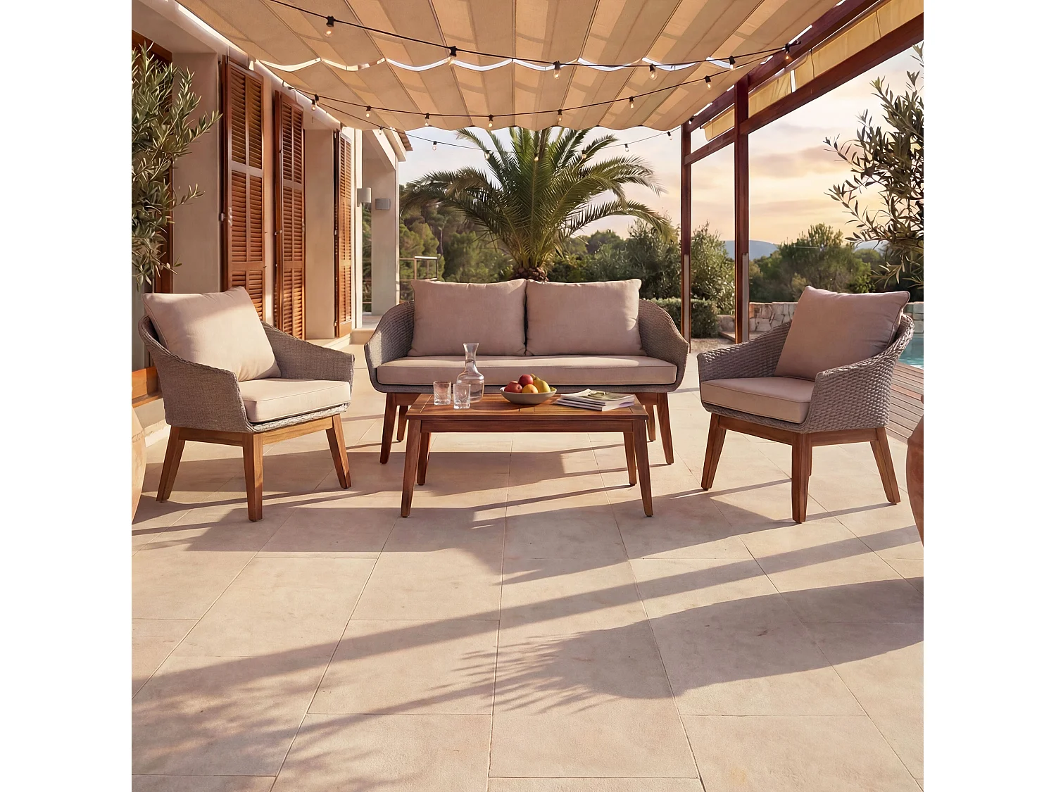 Zestaw ogrodowy MCW-N37,  szary, poduszki beżowe