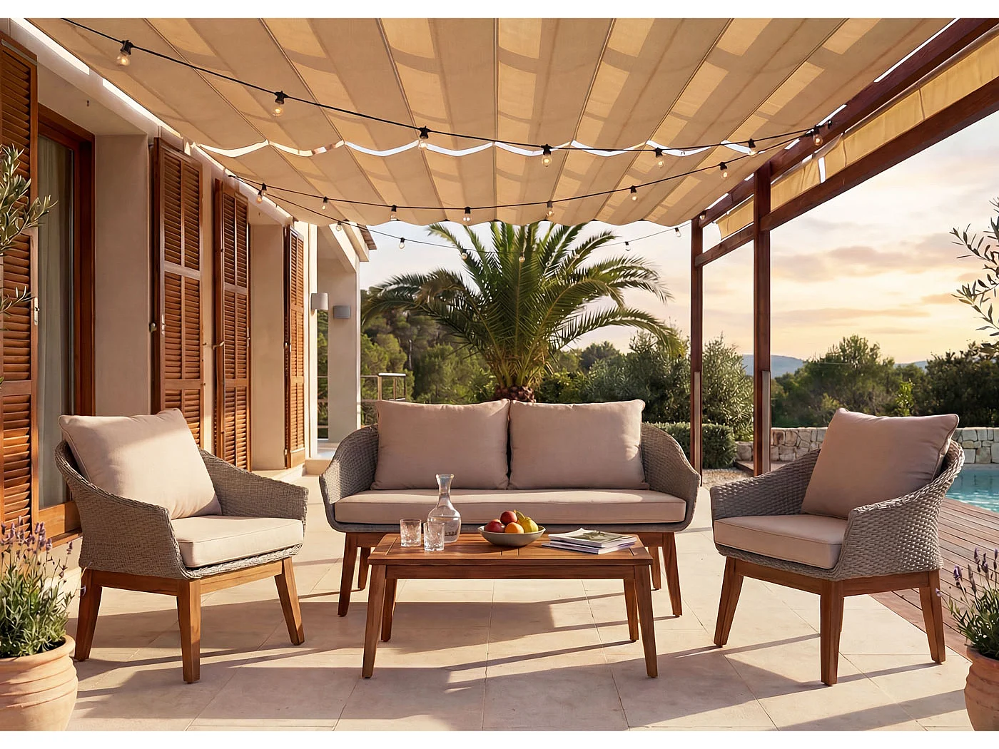 Zestaw ogrodowy MCW-N37,  szary, poduszki beżowe