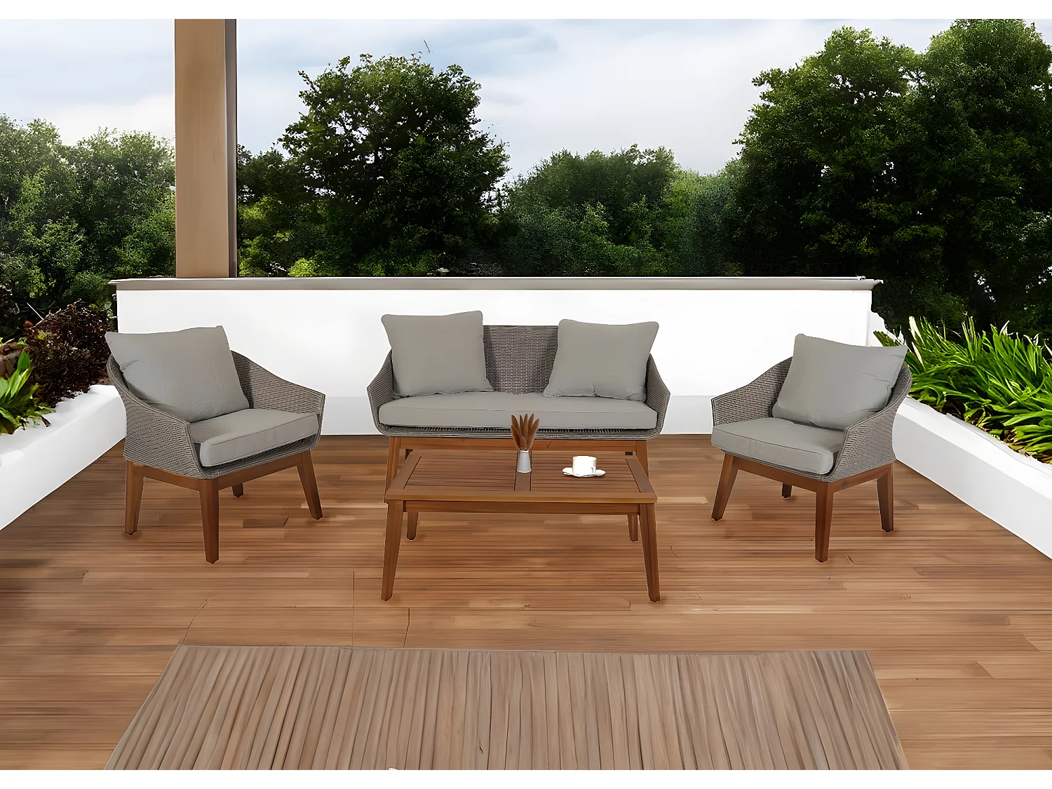 Tuinset MCW-N37,  grijs, kussens lichtgrijs