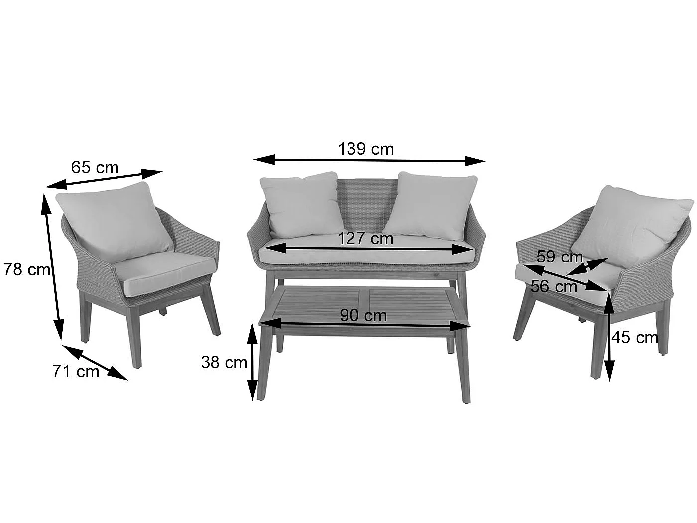 MCW-N37 garden furniture set,  grey, light grey cushions