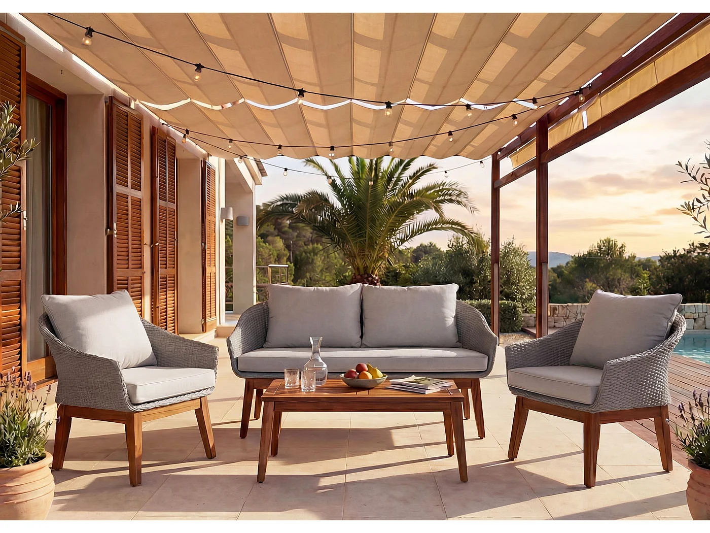 MCW-N37 garden furniture set,  grey, light grey cushions