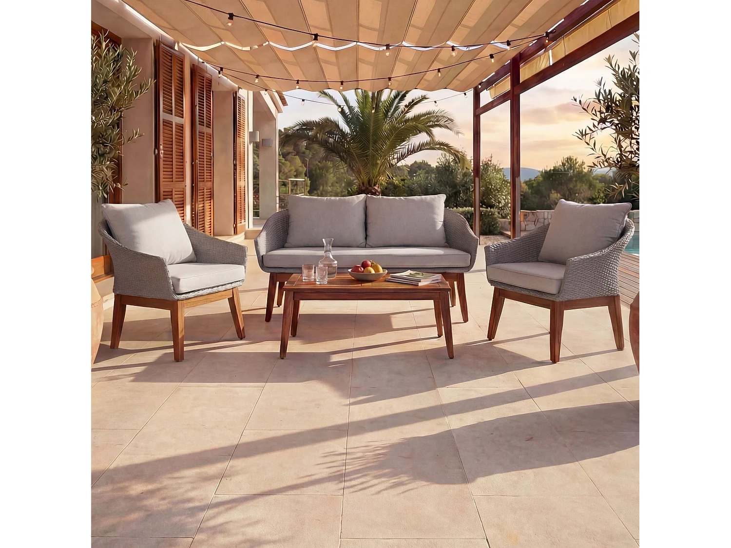 MCW-N37 garden furniture set,  grey, light grey cushions