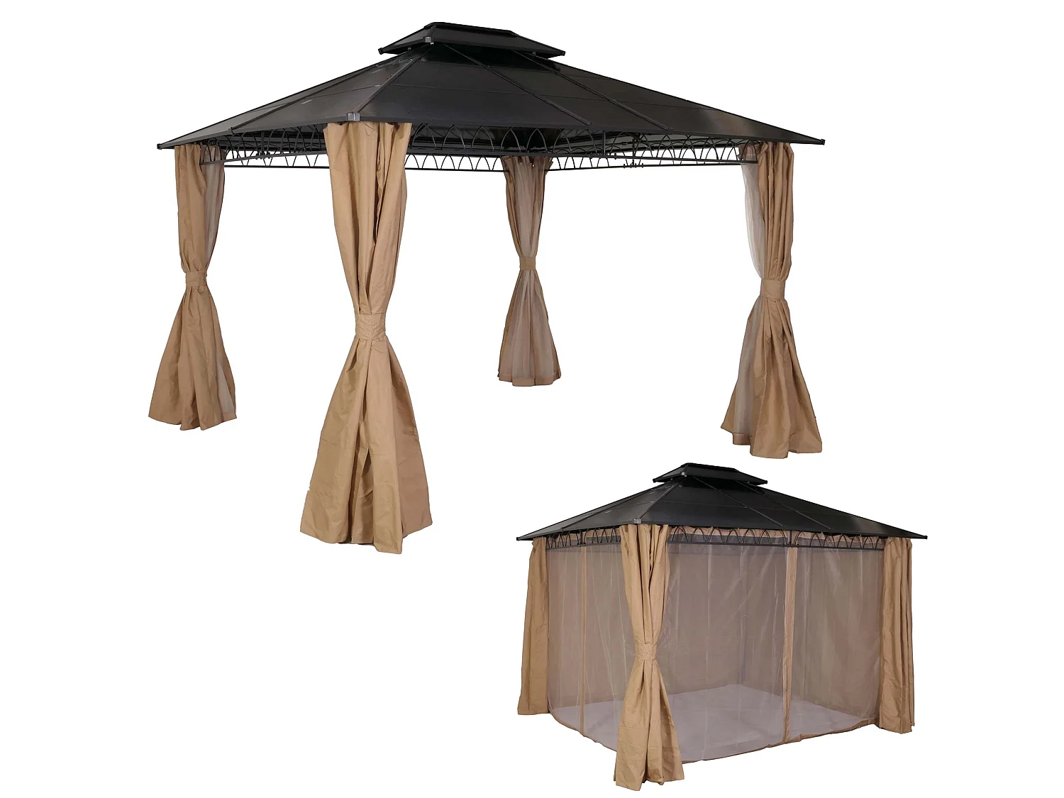 Pergola med fast tag MCW-M81,  cremefarvet