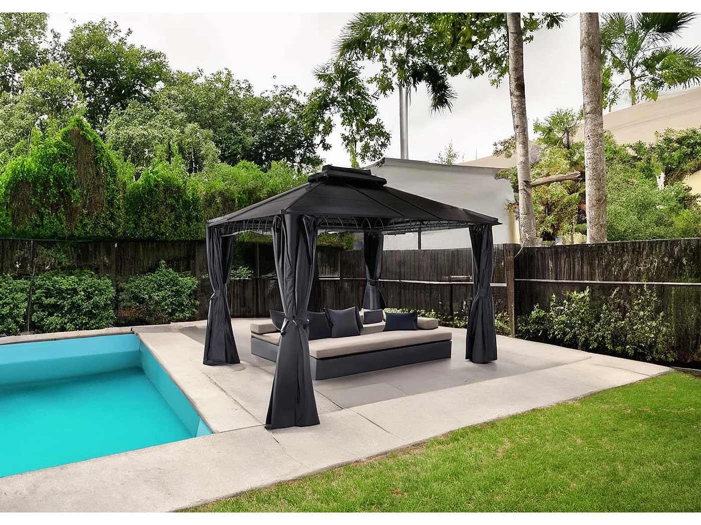 Pergola med fast tag MCW-M81,  cremefarvet
