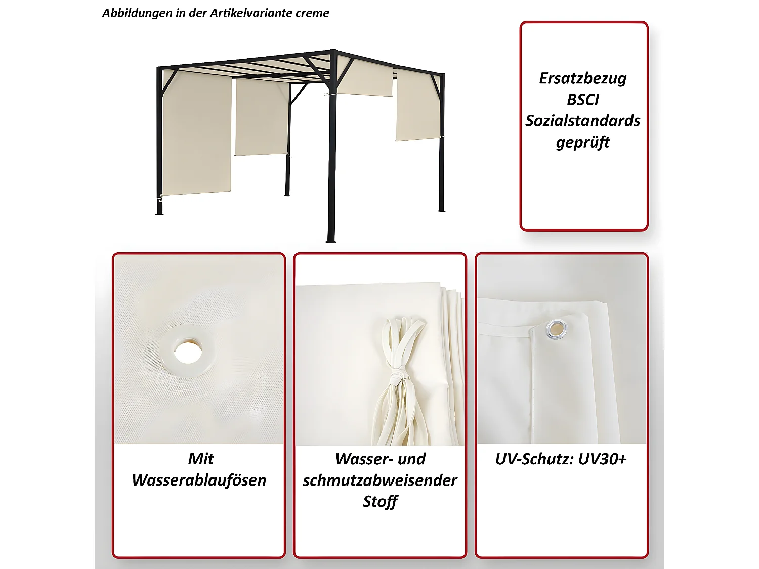 Ersatzbezug Dach für Pergola Beja, Creme