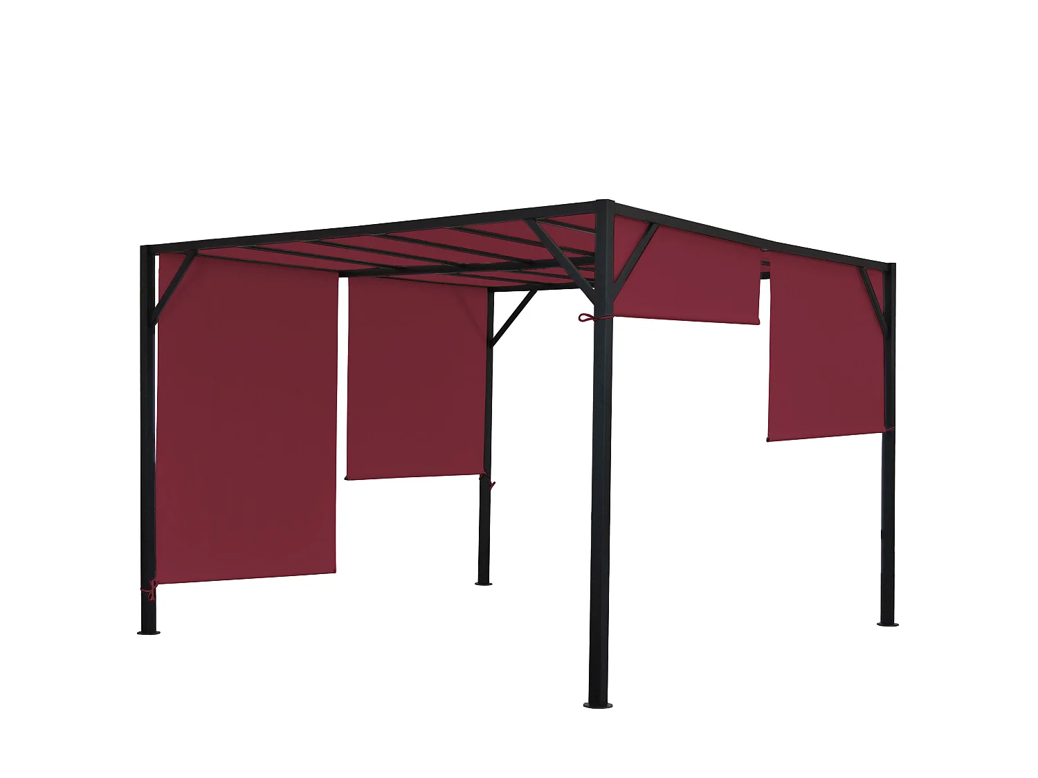 Pergola Baia, Garten Pavillon Terrassenüberdachung, stabiles 6cm-Stahl-Gestell + Schiebedach bordeaux-rot, 3x4m