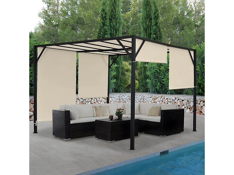 Gazebo pergola regolabile baldacchino moderno elegante giardino patio Baia acciaio poliestere 4x4m avorio